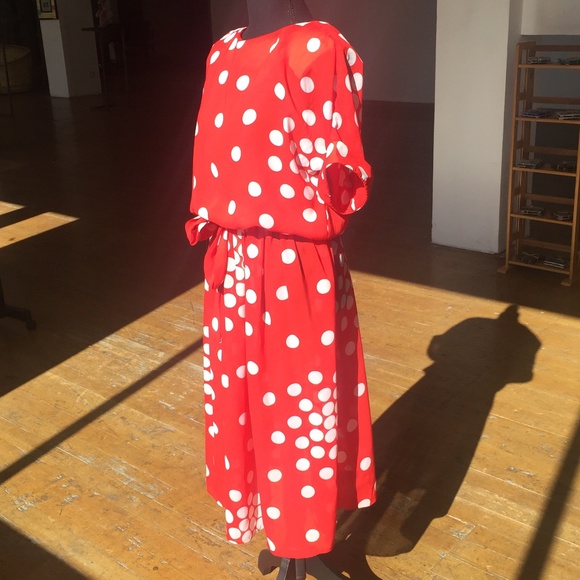 Red and white polka dot retro inspired sheer dress - Picture 3 of 8